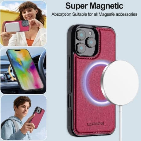 Чохол-книжка LCIMEEKE L2 Series Detachable Magsafe для iPhone 16 Pro - червоний