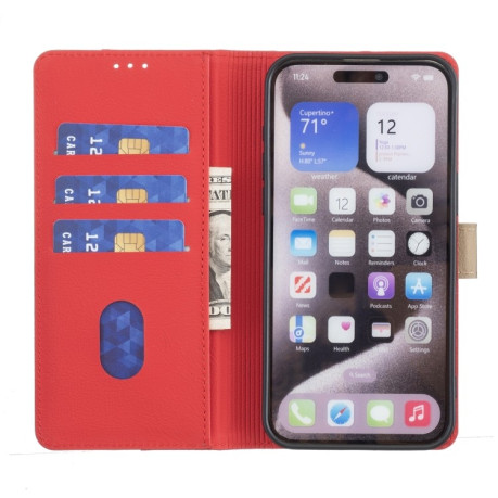 Чохол-книжка Color Matching RFID Anti-theft Leather для iPhone 16e - червоний
