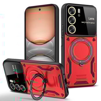 Противоударный чехол Large Window с MagSafe и подставкой на Realme C75 4G — красный