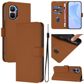 Чехол-книжка с мягким покрытием (Skin Feel) со шнурком на Infinix GT 50 Pro 5G — тёмно-синий — коричневый