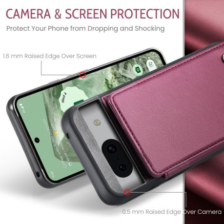 Чехол CaseMe C22 Card Slots Holder RFID Anti-theft для Google Pixel 8a - винно-красный