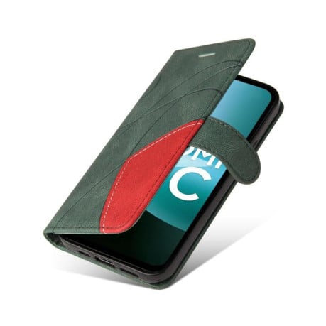 Чохол-книжка Dual-color Splicing Flip Leather на Xiaomi Redmi 15C 4G EU / 15C 5G 173.1mm - зелений