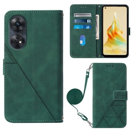 Чехол-книжка Crossbody 3D Embossed для OPPO Reno 8T 4G - зеленый