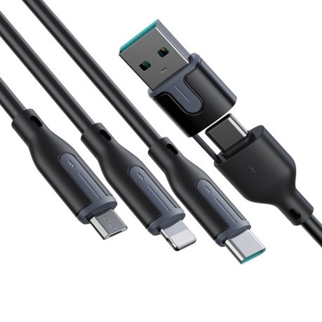 Зарядний кабель JOYROOM S-2T3018A15 Ice-Crystal Series 1.2m 3.5A USB+Type-C to 8 Pin+Type-C+Micro USB 3 in 2 Fast - чорний