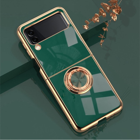 Ударозащитный чехол 6D Electroplating with Magnetic Ring для Samsung Galaxy Z Flip3 5G - темно-зеленый