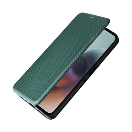 Чохол-книжка Carbon Fiber Texture на Motorola Moto G56 - зелений