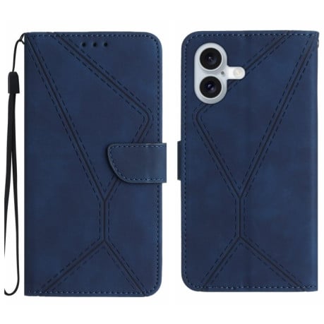 Чехол-книжка Stitching Embossed Leather для iPhone 16 - синий