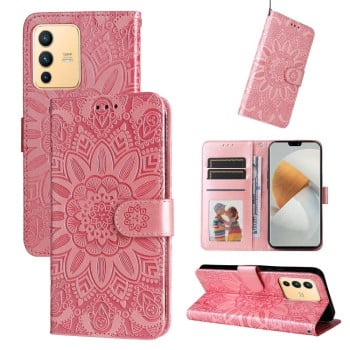 Чохол-книжка Embossed Sunflower для Vivo S12/V23 5G - рожеве золото