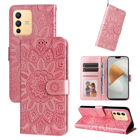 Чехол-книжка Embossed Sunflower для Vivo S12 / V23 5G - розовое золото