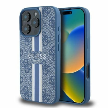 Оригинальный чехол Guess 4G Printed Stripes MagSafe для iPhone 16 Pro Max - blue