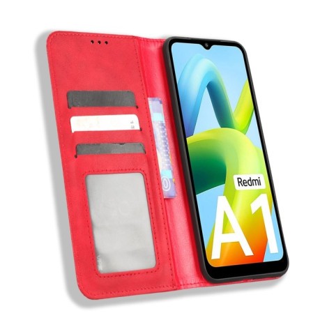 Чехол-книжка Magnetic Buckle Retro Crazy Horse Texture на Xiaomi Redmi A1/A2 - красный