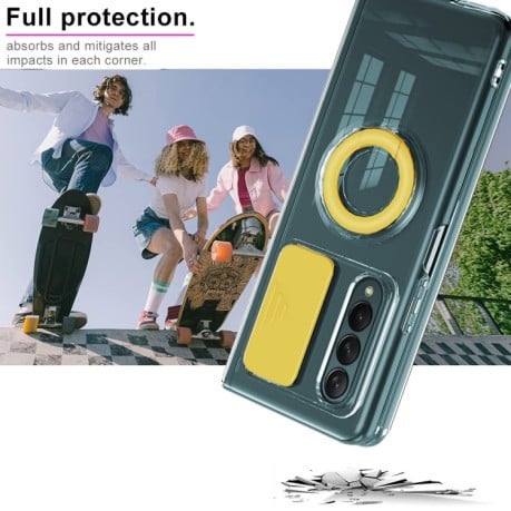Противоударный чехол Sliding Camera with Ring Holder для Samsung Galaxy Fold4 5G - розовый