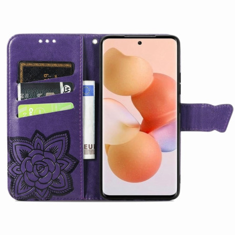 Чехол-книжка Butterfly Love Flower Embossed на Xiaomi 12T / 12T Pro / Redmi K50 - фиолетовый