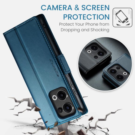 Чехол-книжка CaseMe 023 Butterfly Buckle Litchi Texture RFID Anti-theft Leather для OPPO Reno13 - синий