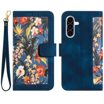Чехол-книжка Floral Pattern Leather для Samsung Galaxy A36 - синий