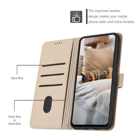 Чехол-книжка Embossed Kitten Phone Leather для OPPO A5 Pro 5G Global - бежевый