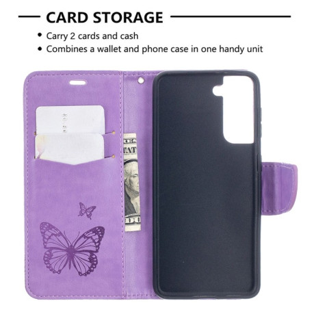 Чехол-книжка Butterflies Pattern на Samsung Galaxy S21 - фиолетовый