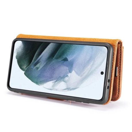Кожаный чехол-книжка DG.MING Crazy Horse Texture на Samsung Galaxy S21 FE - коричневый