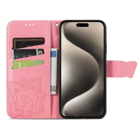 Чохол-книжка Butterfly Love Flower Embossed для iPhone 16 - рожевий