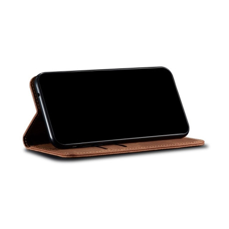 Чехол книжка Denim Texture Casual Style на Samsung Galaxy S22 Ultra 5G - коричневый