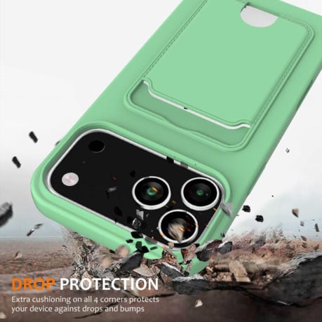 Силиконовый чехол Integrated Card Bag Solid Color Liquid Silicone на iPhone 17 Pro Max - зеленый