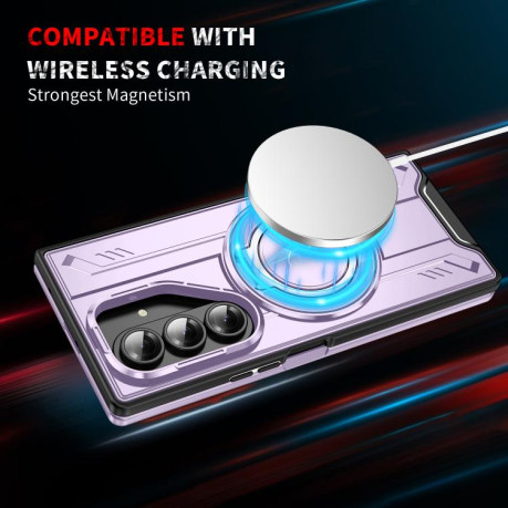 Ударозахисний чохол Transparent MagSafe Magnetic Rotating Ring Holder для Samsung Galaxy Fold 7 5G - фіолетовий