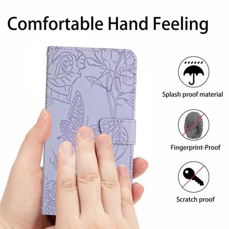 Чехол-книжка Embossed Butterfly для Samsung Galaxy M16 5G - фиолетовый