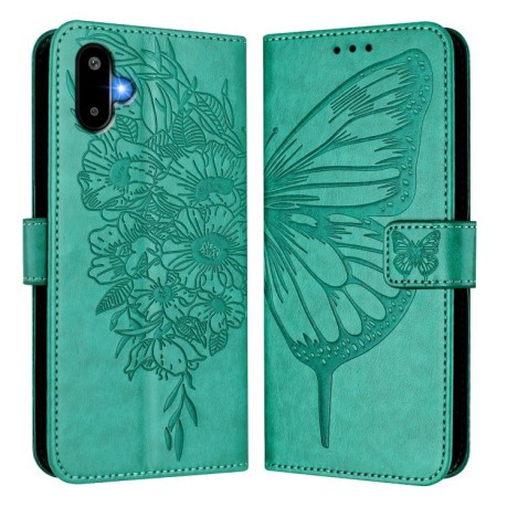 Чехол-книжка Embossed Butterfly для Samsung Galaxy M06 5G - зеленый