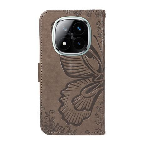 Чохол-книжка Swallowtail Butterfly Embossed Leather для Xiaomi Redmi Note 14 Pro / 14 Pro+ 5G - сірий