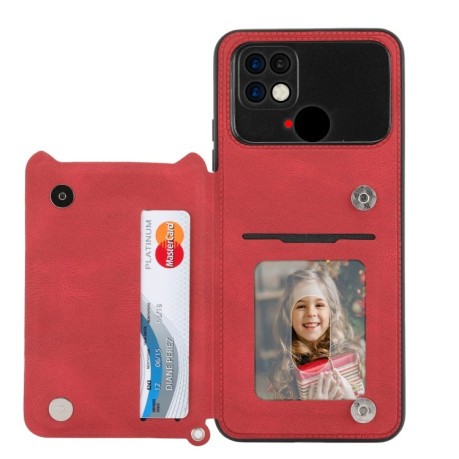 Противоударный чехол Mandala Embossed Card Slots для Xiaomi Poco C40/Redmi 10c - красный