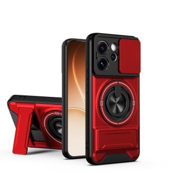 Протиударний чохол Lens Sliding Window Multifunctional Magnetic Shockproof зі шторкою камери на OPPO Reno15 Pro 5G Global — червоний