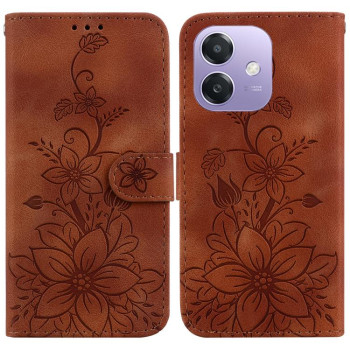 Чохол-книжка з тисненням Lily та магнітною застібкою на OPPO A5x 5G/A3 4G/5G/A3x 4G/5G - коричневий