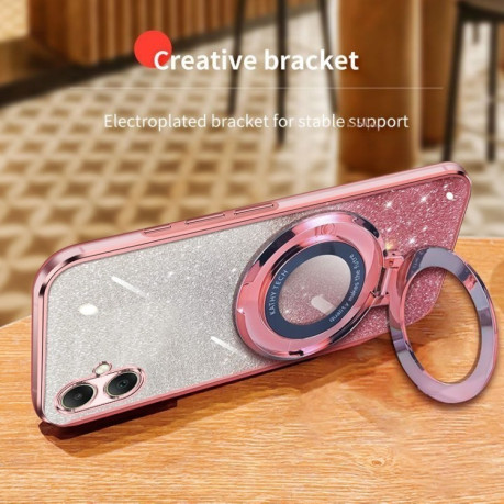 Противоударный чехол Plated Gradient Glitter Round Holder для Samsung Galaxy A06 4G - розовый
