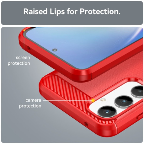 Противоударный чехол Brushed Texture Carbon Fiber на Samsung Galaxy A35 - красный