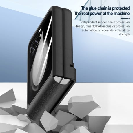Противоударный чехол Integrated PC Leather Texture Folding для Samsung Galaxy  Flip 6 5G - фиолетовый