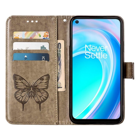 Чехол-книжка Embossed Butterfly для Realme 9 Pro/OnePlus Nord CE 2 Lite 5G - серый