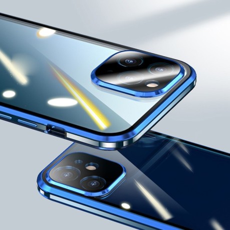 Двухсторонний магнитный чехол Electroplating Frame для iPhone 12 Pro - синий