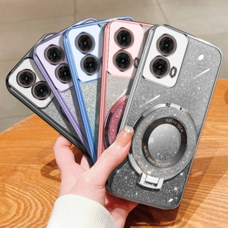 Протиударний чохол Plated Gradient Glitter Round Holder Motorola Moto G85 - сріблястий