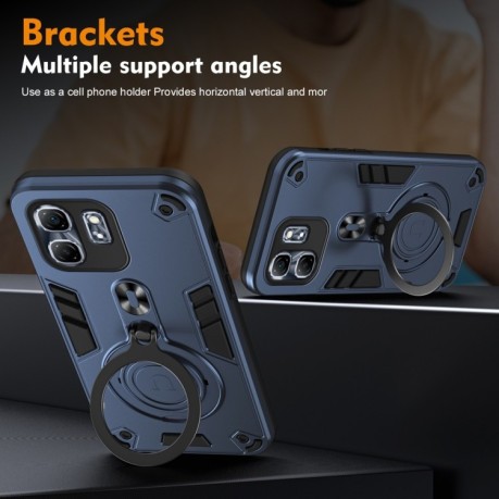 Ударозащитный чехол Metal Ring Holder 360 Degree Rotating на Infinix Hot 50i / Smart 9 - синий