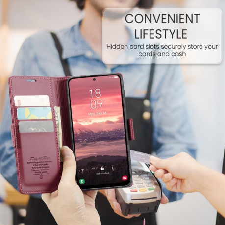 Чохол-книжка CaseMe 023 Butterfly Buckle Litchi RFID Anti-theft Leather  для Samsung Galaxy A36 5G - червоний