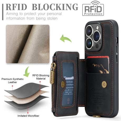 Чохол CaseMe C20 Multifunctional RFID Leather для iPhone 15 Pro Max - чорний