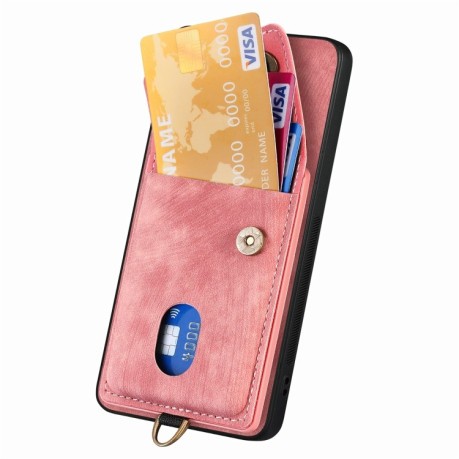 Противоударный чехол Retro Card Wallet Fold Leatherна для Xiaomi 13T / 13T Pro - розовый