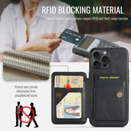 Чохол Fierre Shann Oil Wax Cow Leather Card Holder для iPhone 16 Pro - чорний