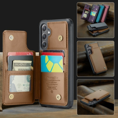 Чехол CaseMe C22 Card Slots Holder RFID Anti-theft для Samsung Galaxy S24 FE 5G - коричневый