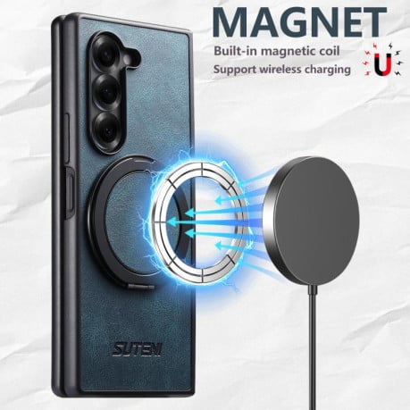 Чехол Suteni G3 Oil Wax 360 Rotation Holder MagSafe для Samsung Galaxy Fold 7 5G — синий