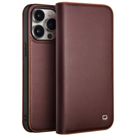 Чехол-книжка QIALINO Classic Genuine Leather для iPhone 15 Pro Max - коричневый