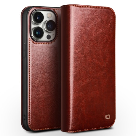 Чохол-книжка QIALINO Classic Genuine Leather для iPhone 15 Pro - коричневий