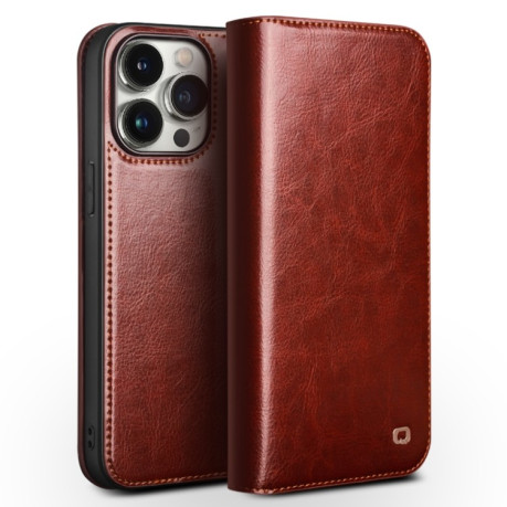 Чехол-книжка QIALINO Classic Genuine Leather для iPhone 15 Pro Max - коричневый