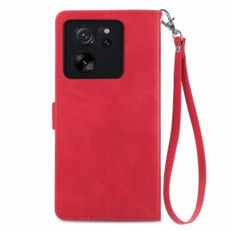 Чохол-книжка Embossed Flower Zipper Leather на Xiaomi 13T / 13T Pro - червоний