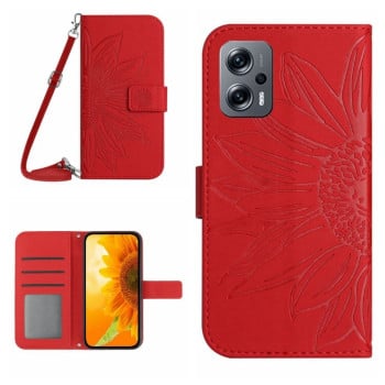 Чохол-книжка Skin Feel з малюнком соняшника на Xiaomi Poco X4 GT - червоний